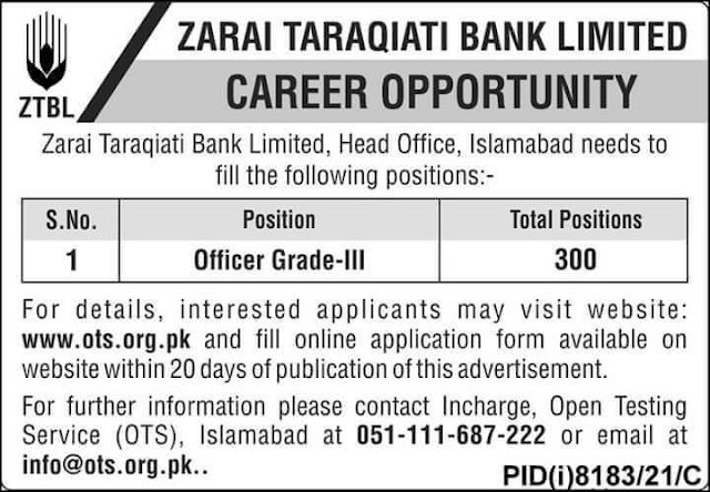 Zarai Taraqiati Bank Limited (ZTBL) Job 2022