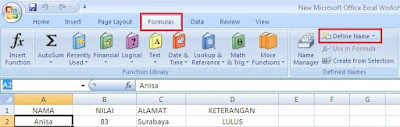 Cara Merubah Nama Cell di Excel 2007