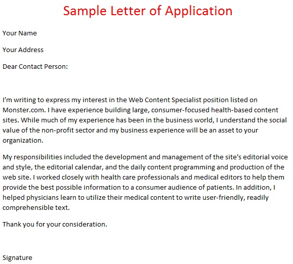 Sample Letter of Application