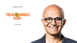 Photo of Satya Nadella with Freakonomics logo