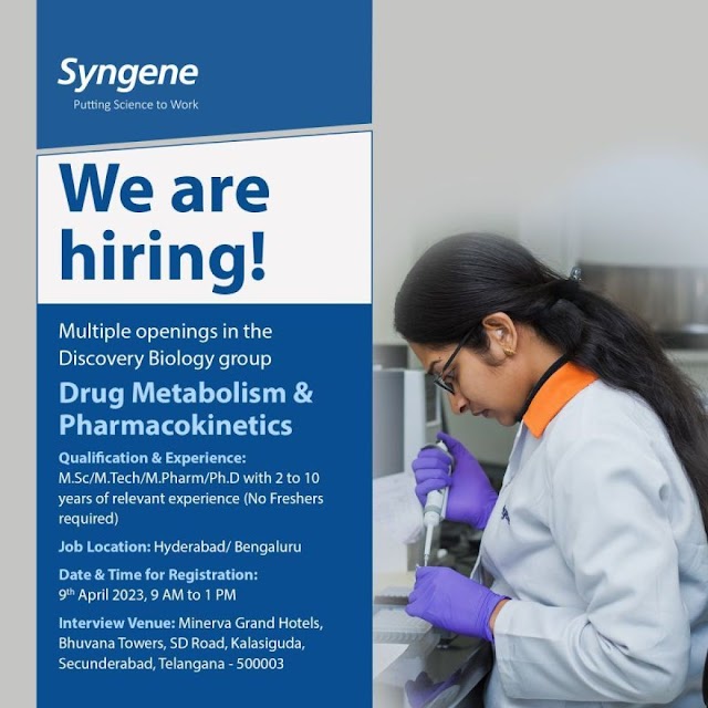 Syngene International | Walk-in Interview for Multiple Positions on 9th April 2023
