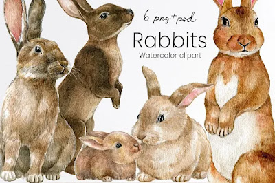 Watercolor brown rabbit clipart set - LOSTOFFER