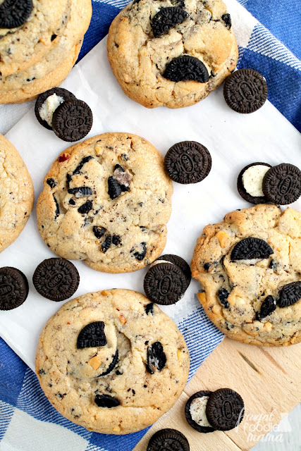 These easy to make peanut butter cookies start with a cake mix and are loaded with chunks of chopped Oreos.