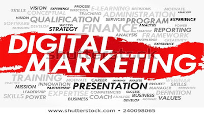 White on red Digital Marketing graphics.