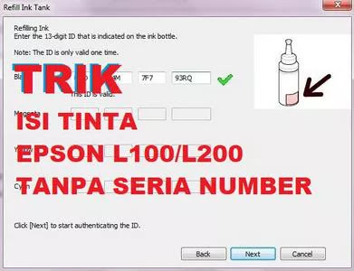 Isi tinta printer Epson L100/L200 tanpa serial number