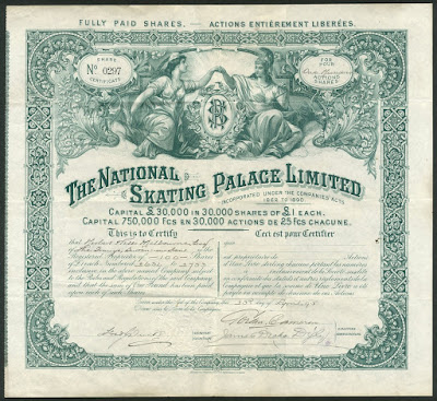 National Skating Palace share certificate 