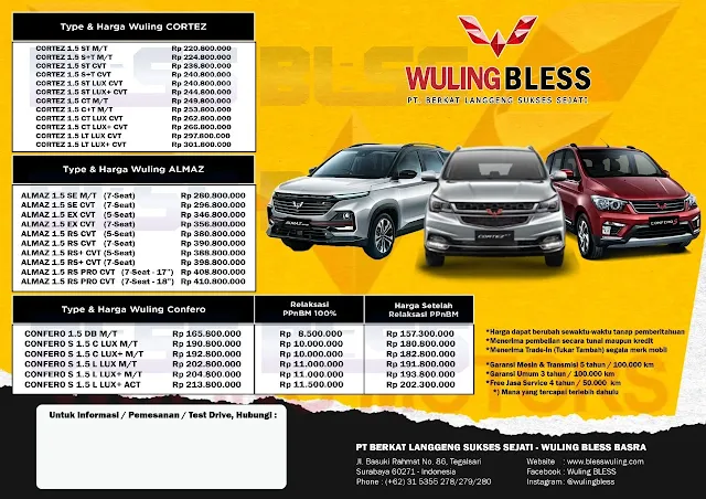 harga wuling confero s 2021 surabaya