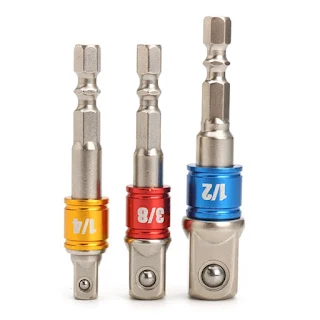 The 1/4 inch hex shank fits all quick change chucks as well as standard drill chucks Spring-loaded ball bearing on head holds sockets securely hown - store