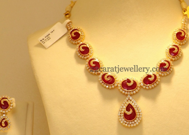 55 Gms Ruby Diamond Short Necklace