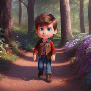 A young boy walks through the woods