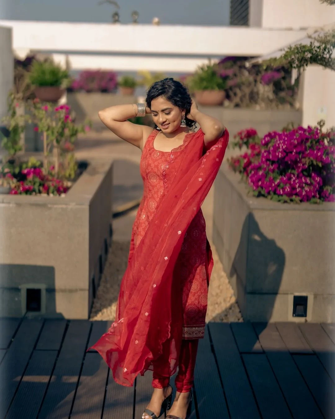 Actress Srushti dange latest photoshoot in red Chudidhar