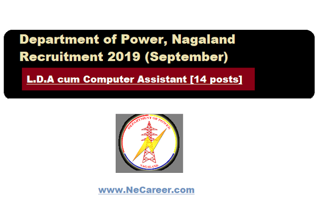 Department of Power, Nagaland recruitment 2019 (Sept) | L.D.A cum Computer Assistant [14 posts]