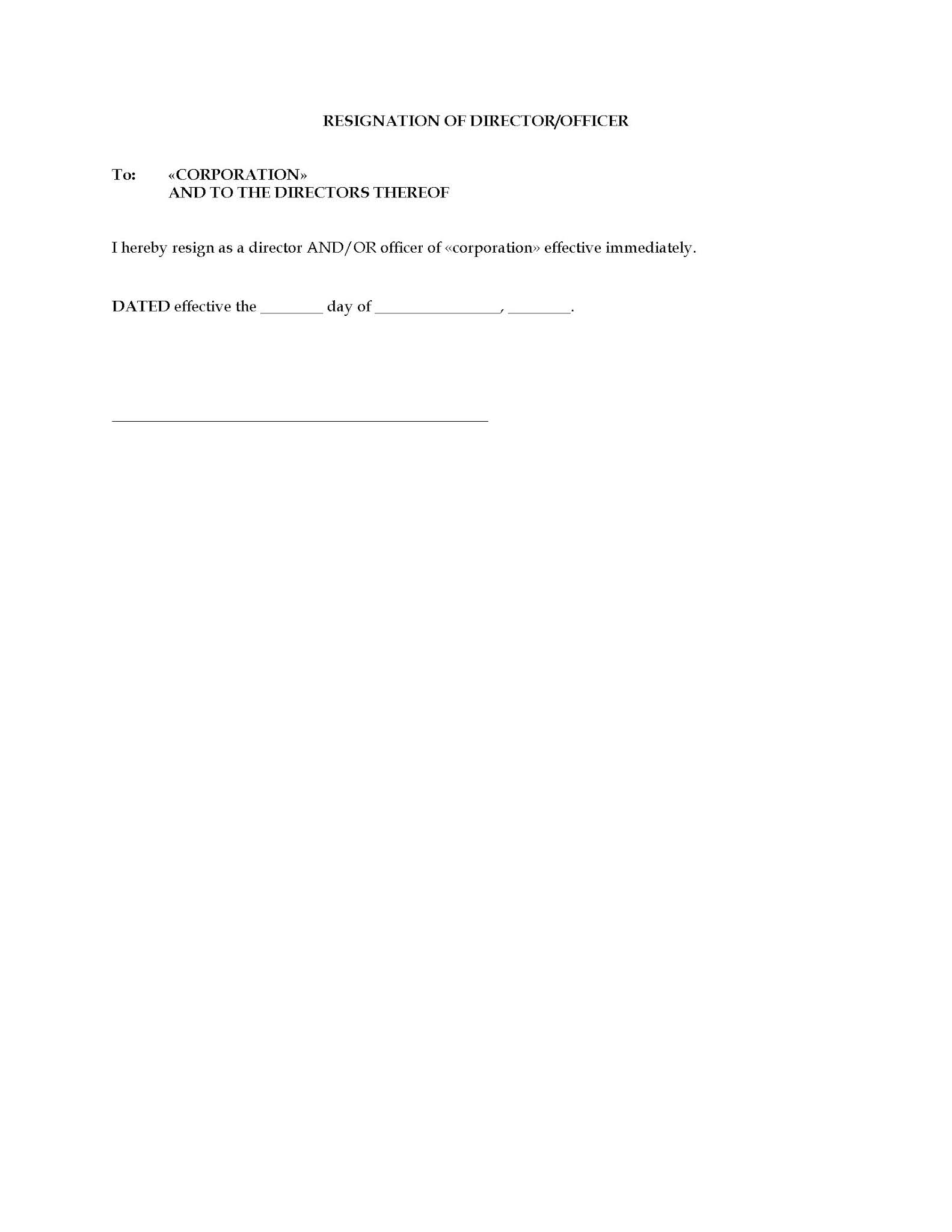 Resignation Form For Director Or