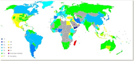 Edad de consentimiento en distintas partes del mundo.