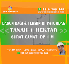 dijual Tanah bagun bagi atau termin di patumbak 1 hektar <del>Rp 400rb/meter </del> <price>Rp. 350rb/meter (net) </price> <code>tanahbagunbagiterminpatumbak</code>