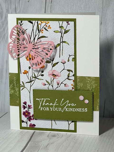 Butterfly and floral Thank You card using Stampin' Up! Dainty Flowers Designer Series Paper
