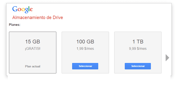 precios de almacenamiento google drive