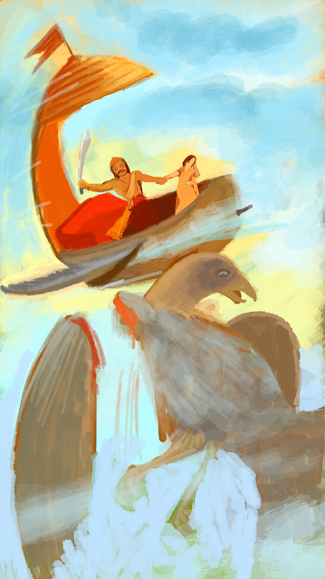 Ravana confronts Jatayuvu, the eagle, in the Ramayana