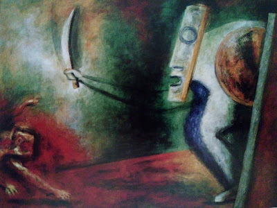 Guerrero y enemigo no. 5  (1990, óleo-temple sobre tela, 200 × 140 cm, serie Guerreros y Enemigos)