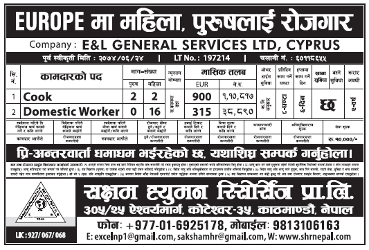 Jobs in Europe for Nepali, Salary Rs 1,10,817