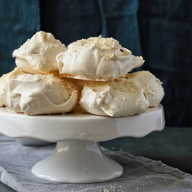 Vanilla bean meringues with ground almonds. 