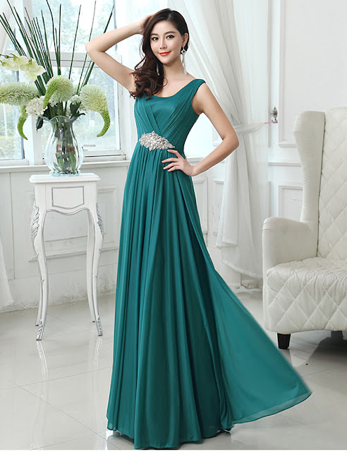 U-Neck-Crystal-Long-dress-Chiffon-A-Line-Long-Mint-Green