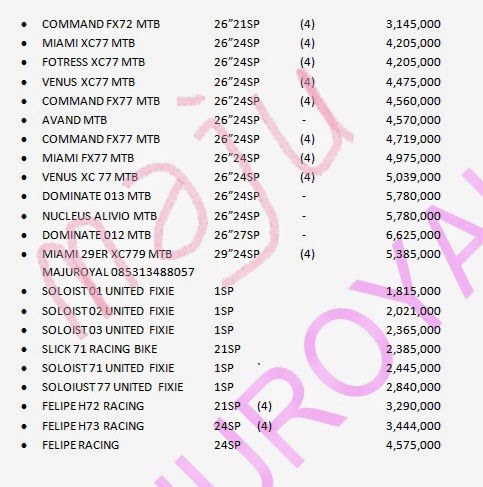 Toko Sepeda Online Majuroyal Daftar Harga Sepeda dan 