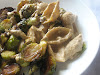 Creamy Vegan Cashew Alfredo Sauce with Crispy Roasted Brussels Sprouts and Shell Pasta