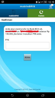 Konfirmasi Transfer Uang Lewat m Banking BRIS ke BCA