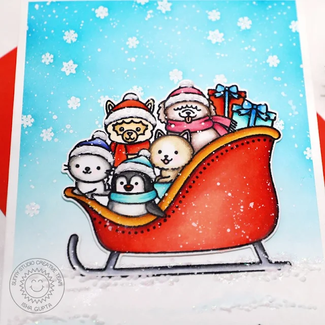 Sunny Studio Stamps: Sledding Critters Inside Greetings Winter Themed Christmas Cards by Isha Gupta