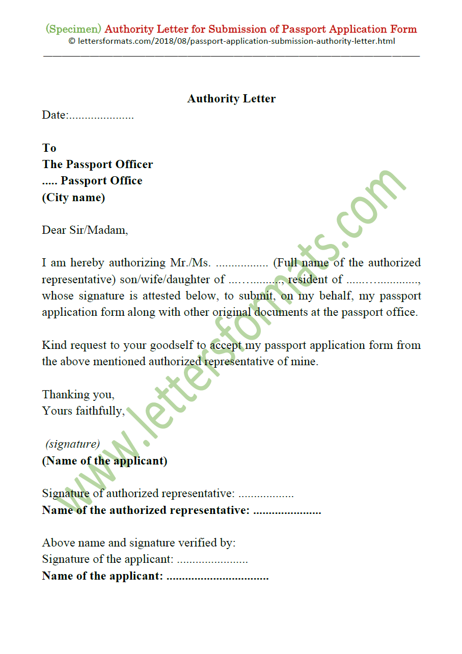 Authority Letter for Submission of Passport Application Form