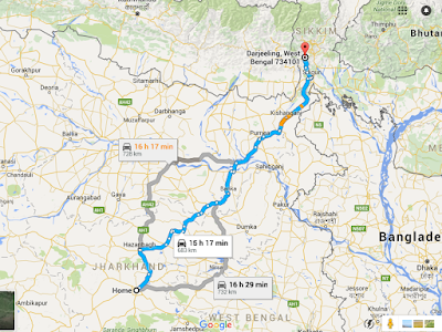 Ranchi to Darjeeling Route