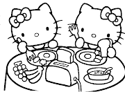 DIBUJOS PARA NIÑOS DE HELLO KITTY PARA PINTAR:KITTYS COMIENDO (dibujos para colorear de hello kitty)