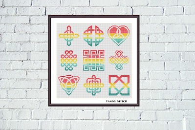 Green yellow pink celtic cross stitch ornament pattern