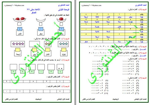 مذكرة رياضيات للصف الاول الابتدائي الترم الثاني لعام 2024