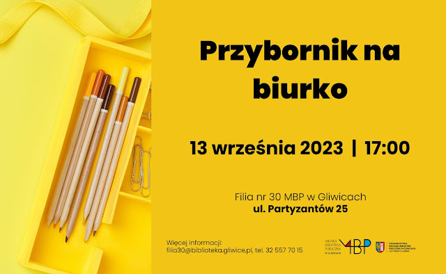 Baner promujący warsztaty. Po lewej zdjęcie ołówków w piórniku.