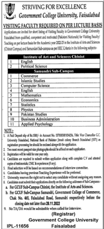 GC Faisalabad Jobs 2022 - Government College University Faisalabad Jobs 2022 - gcuf.edu.pk Jobs 2022