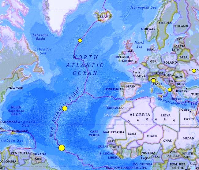 Impact of earthquakes on the Atlantic Ocean
