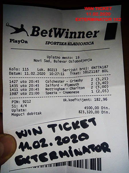 WIN TICKET FROM YESTERDAY TUESDAY/ UTORAK 11.02.2020