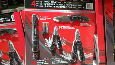 4 Piece Multi-Function Tool Set: includes flashlight, knife, and 2 mult-tools