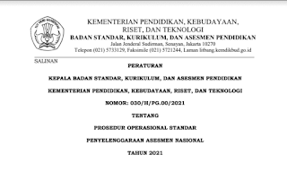 Download Peraturan Kepala Badan Standar, Kurikulum, Dan Asesmen Pendidikan Tentang Prosedur Operasional Standar Penyelenggaraan Asesmen Nasional Tahun Pelajaran 2021/2022.