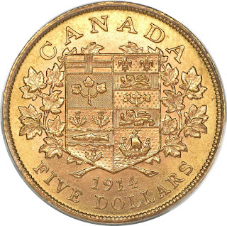 Canada 5 Dollars Gold Coin 1914