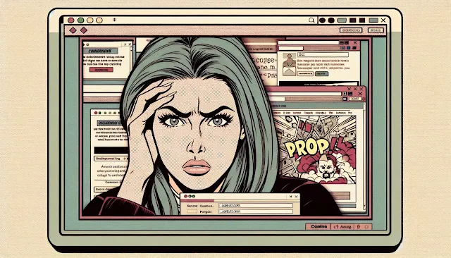 woman staring at a poorly designed website in frustration