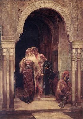 Две женщины в арке дома, рядом сидит спящий янычар