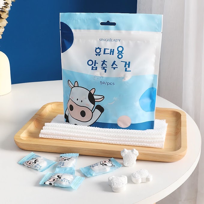 [ happyhomesgn ] ( Túi 50 Viên) Khăn Nén Hàn Quốc Phiên Bản Hoạt Hình Con Bò Sữa Dễ Thương Đa Năng, Tiện Lợi- Sản Phẩm Phiên Bản Giới Hạn
