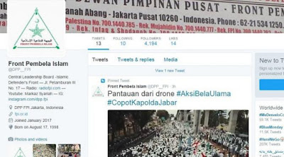 Akun Twitter yang diduga adalah akun baru dari FPI