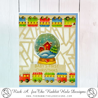 Baby's 1st Christmas Stamp Set, Rabbit Hole Designs, Triangle Mosaic Stencil, Colored Pencils, Diamond Glaze Card by Rick Adkins