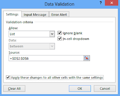 Data validation dialogue box