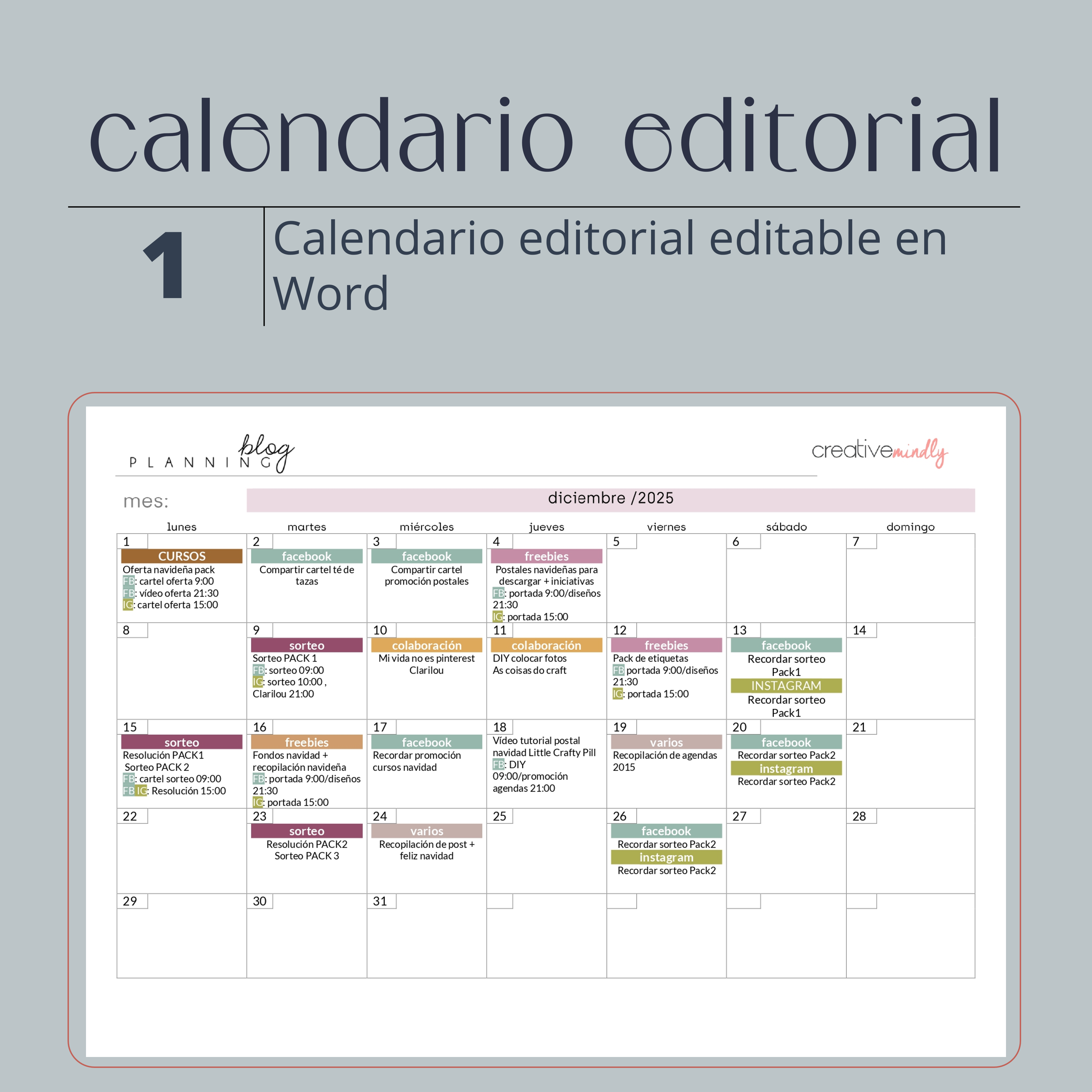 calendario editorial editable
