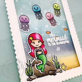 Sunny Studio Stamps: Magical Mermaid Suspended Shaker Mermaid Card by Amy Yang